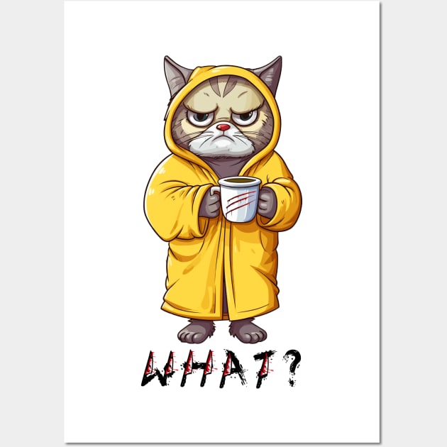 What Cat With Knife Holding A Coffee Cup Wall Art by theworthyquote